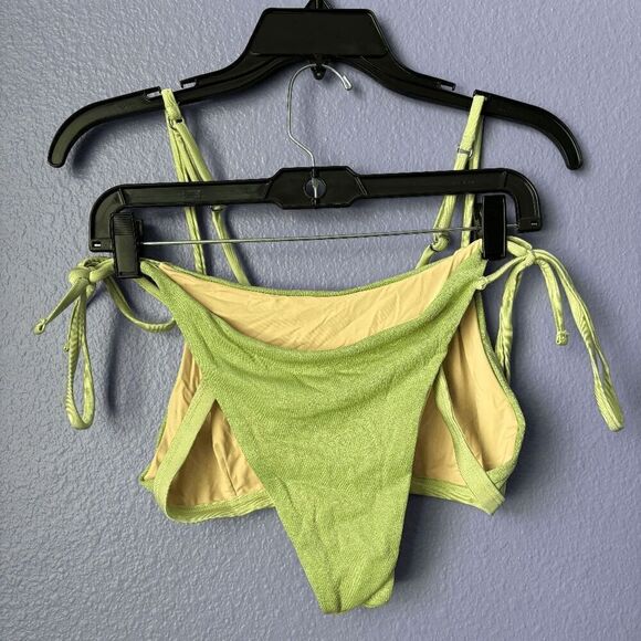 ZAFUL Shiny Silky Tie Side Tanga Bikini Swimwear Light Green Large Triangle - Picture 2 of 8